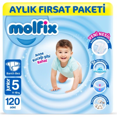 Molfix Nappies Size 5 Junior Monthly Offer Pack 120 PIeces