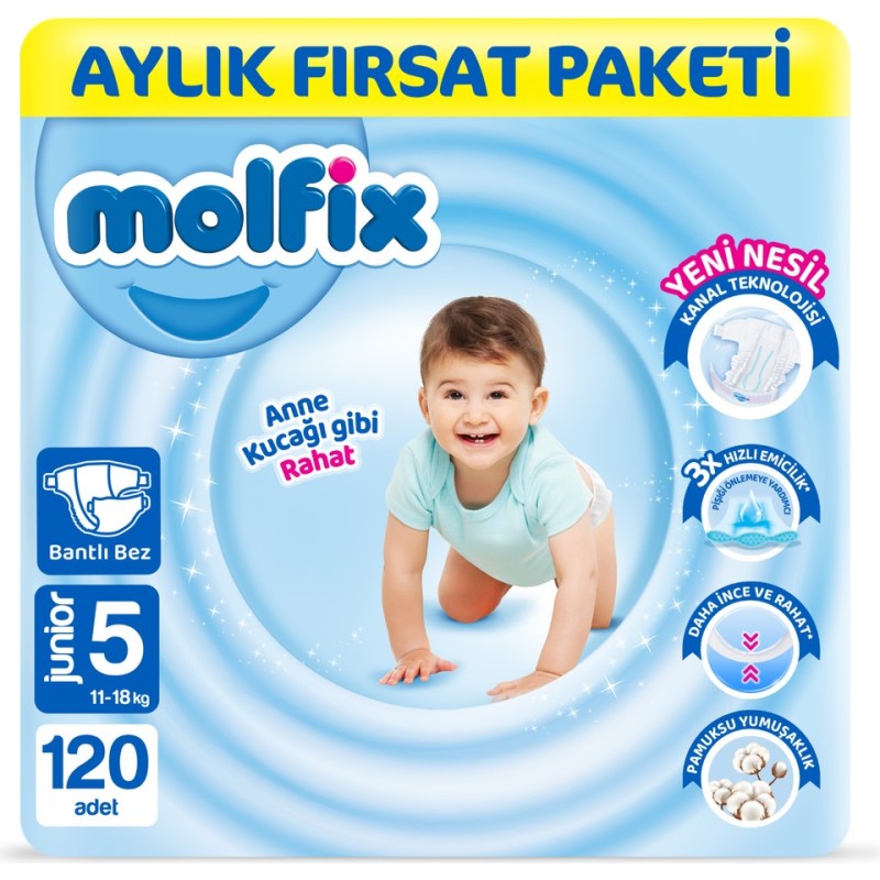 Molfix Nappies Size 5 Junior Monthly Offer Pack 120 PIeces