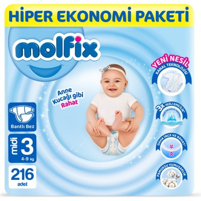Molfix Nappies Size 3 Midi Hyper Economy Pack 216 Pieces