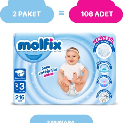 Molfix Nappies Size 3 Midi Hyper Economy Pack 216 Pieces