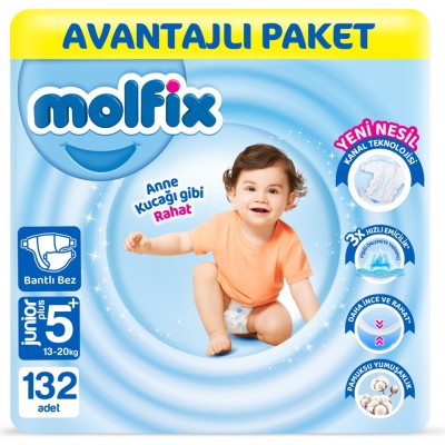 Molfix Nappies Size 5+ Jr Plus Advantage Pack 132 Pieces