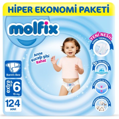 Molfix Nappies Size 6 E.large Hyper Economy Pack 124 Pieces