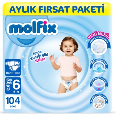 Molfix Nappies Size 6 Extra Large Monthly Offer Pack 104 Pieces