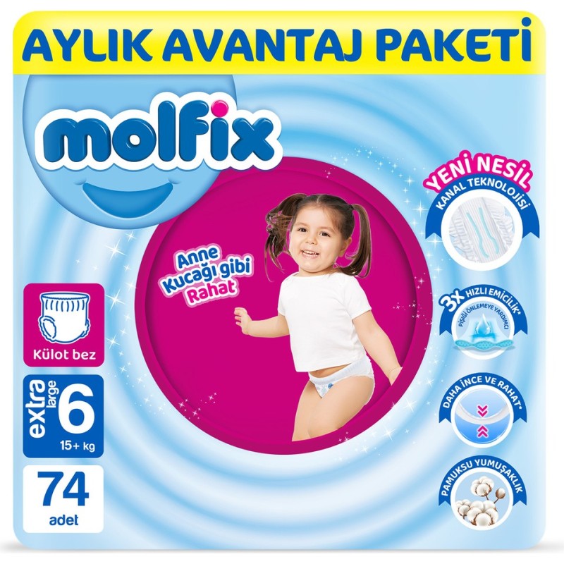 Molfix Pants Size 6 E.Large Monthly Advantage Pack 74 Pieces
