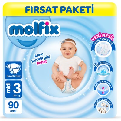 Molfix Nappies Size 3 Midi Offer Pack 90 Pieces