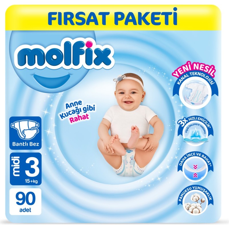 Molfix Nappies Size 3 Midi Offer Pack 90 Pieces