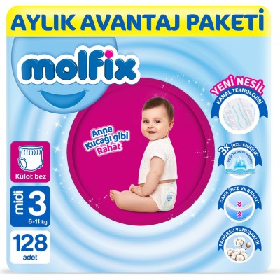 Molfix Pants Size 3 Midi Monthly Advantage Pack 128 Pieces