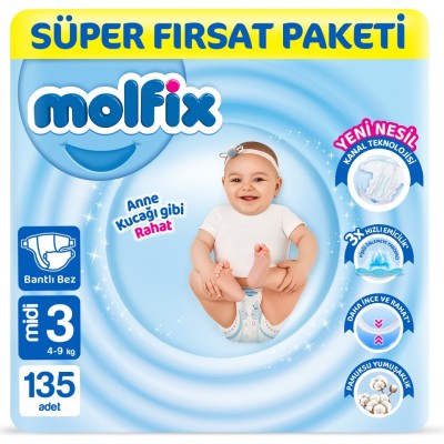 Molfix Nappies Size 3 Midi Super Offer Pack 135 Pieces