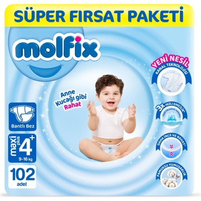 Molfix Nappies Size 4+ Maxi Plus Super Offer Pack 102 Pieces