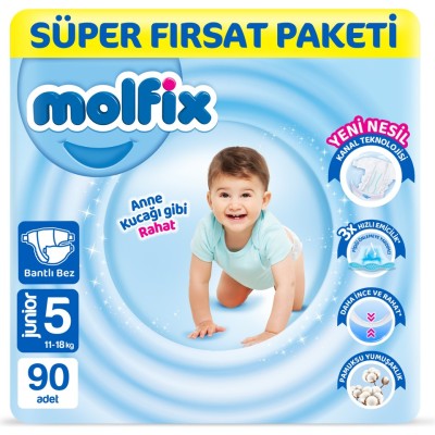 Molfix Nappies Size 5 Junior Super Offer Pack 90 Pieces