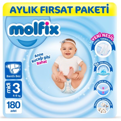 Molfix Nappies Size 3 Midi Monthly Offer Pack 180 Pieces
