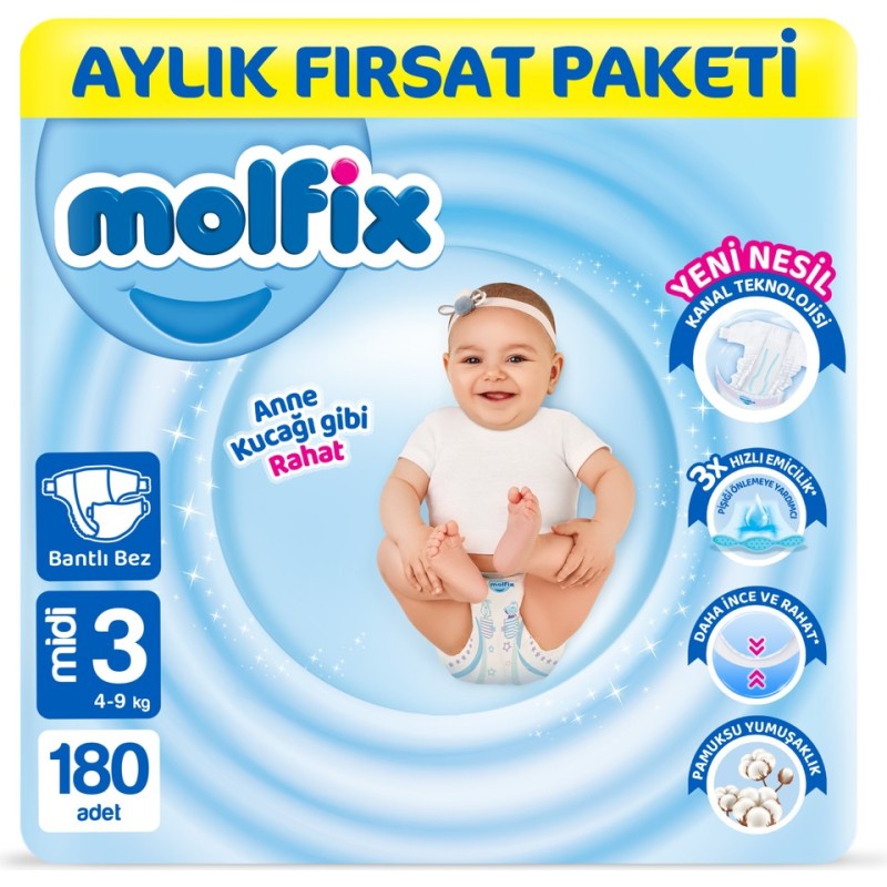 Molfix Nappies Size 3 Midi Monthly Offer Pack 180 Pieces