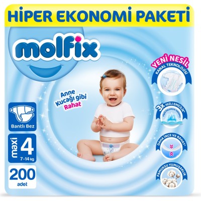 Molfix Nappies Size 4 Maxi Hyper Economy Pack 200 Pieces