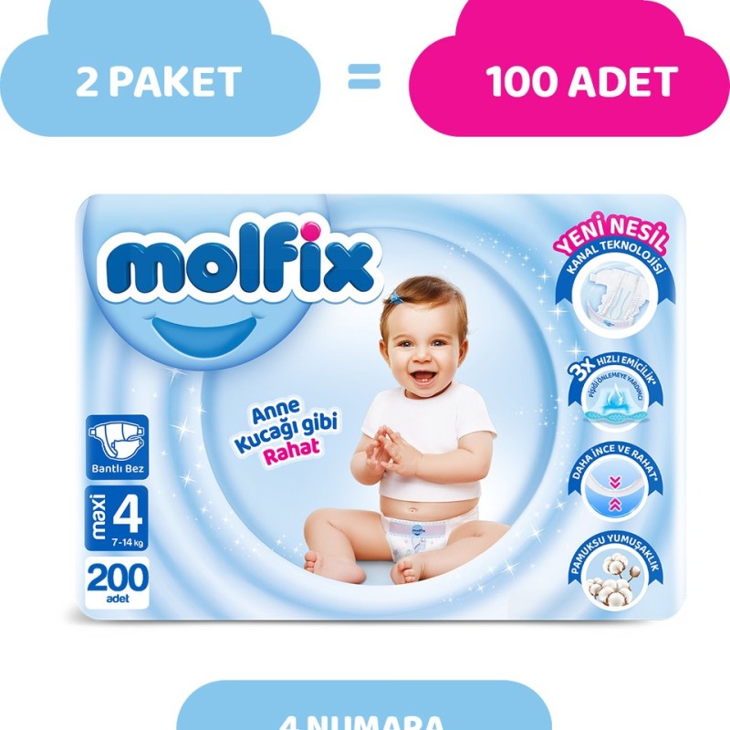 Molfix Nappies Size 4 Maxi Hyper Economy Pack 200 Pieces