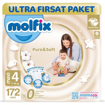 Molfix Pure &amp; Soft Nappies Size 4 Maxi 172 Pieces